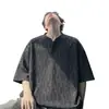 Camiseta Masculina de Verão 2026 Nova Estilo Gola Padre Manga Curta Xadrez Respirável Top Manga Meia