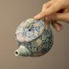 Jinglongtang Esmalte Cloisonné Peônia Dourada Bule Tianqing Forno Ru Azul e Branco Azulejo Chinês Aberto Pote Esmalte Doméstico Conjunto de Chá Kung Fu