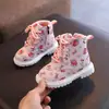 Sapatos Infantis de Algodão de Inverno Botas Quentes Martins de Cano Médio para Meninas Botas de Couro Infantis com Zíper Lateral Sapatos de Couro Infantis de Tamanho Pequeno e Médio