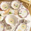 Tazón de Yogur Lindo y Estéticamente Agradable, Tazón Doméstico, Tazón para Sopa, Plato, Tazón para Fideos Instantáneos, Plato de Cena, Cuchara, Vajilla de Cerámica, Juego de Tazón y Plato