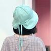 Sombrero de pescador con correa de color liso para niña, estilo coreano, con lazo, para primavera y verano, para mujer, sombrero de ala ancha que combina con todo.