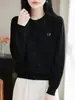 Ropa Nueva de Otoño para Mujer Cardigan de Punto de Algodón 100% Puro Cuello Redondo Bordado para Mujer Suéter de Punto Completamente de Algodón Abrigo de Manga Larga