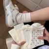 Meias Brancas Leitosas Femininas Meia-Perna Primavera e Outono Versáteis Meias Felpudas Estilo Coreano Cor Pura Polca Ponto Estudante Meias Casuais
