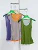 Conjunto de Duas Peças Color Block com Design de Nicho, Regata Tank de Tencel Stretch com Decote U para Mulheres. Design de nicho com color blocking