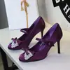 2615-H165 Estilo Europeo de Moda Zapatos de Salón de Tacón Alto de Seda de Alta Calidad con Lazo de Perlas para Mujer