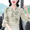 Elegante Blusa Chic de Gama Alta con Estampado Dorado y Mangas Largas, Nuevo Estilo Primavera/Verano 2026, Elegante y Versátil, Top de Gasa que Disimula el Vientre