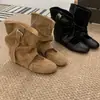 Primer Encuentro Ji Botas Apiladas Retro Botas para Mujer Ropa de Abrigo Otoño e Invierno Punta Redonda Corte Bajo Hebilla de Cinturón Ballet a la Moda