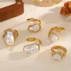 Anillo Abierto Geométrico Irregular de Perla Transfronterizo para Mujer, Moda de Lujo Ligero Anillo Abierto de Oro de 18 Quilates, No se Desvanece