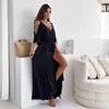 Vestido Verano Nuevo Mujer Falda Larga Transfronterizo Europeo y Americano Popular en Amazon Falda de Tirantes Color Sólido Falda Larga de Playa