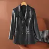 Ropa de Piel de Oveja para Mujer 26 Estilo Otoño Cintura con Cordón Holgada Casual Chaqueta de Cuero Temperamento Chaqueta Corta Transfronteriza Talla Grande Moderna