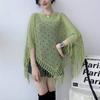 Poncho de Lana Tejido Hueco Otoño e Invierno para Mujer, Triángulo Suelto, Suéter Jersey, Borlas, Camisa Murciélago
