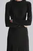 Camiseta de manga comprida com gola redonda, autoaquecimento, quente para outono e inverno, mistura de cashmere ROW para mulheres, cor sólida, caimento justo, básica e versátil
