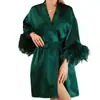 Robe de Penas Transfronteiriço para Mulheres, Camisola de Penas, Maquiagem de Casamento, Grupo de Madrinhas, Kimono de Casamento, Roupão, Pijama