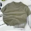 Estilo Bosque de Oxígeno Ligero Ins~Traje de Verano para Niños y Niñas Nuevo Elegante Color Sólido Tejido de Punto Manga Corta Pantalones Casuales Ropa Infantil