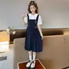Vestido de Niña Verano 2026 Nuevo Estilo Academia Infantil Falda para Niños Medianos y Mayores Elegante Niña Manga Abullonada Vestido Largo