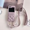 Adecuado para Funda de Cuero para Teléfono Samsung Z Flip5 Z Flip4 Tarjetero Bandolera Patrón Lichi Romboidal Plegable