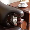 Sofá de Cuero Retro Estilo Americano, Muebles para Apartamento Pequeño Estilo Europeo, Sofá Esquinero en L para Sala de Estar, Juego de Sofás de Madera Maciza Estilo Chino Nuevo