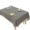 Mantel de lino con estampado geométrico a cuadros simple, resistente al calor, al desgaste y a prueba de gatos, con una capa engrosada para protección adicional y una cubierta antipolvo para evitar que los gatos lo rayen