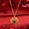 Colar de Cadeia de Suéter de Jade com Pingente de Calcedônia Verde para Mulheres, Corrente de Suéter Versátil de Alto Padrão de Loja de Ouro