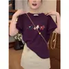 Camiseta popular de manga corta para mujer, estilo 2026 Año del Caballo, con cuello redondo y hombros rectos, versión coreana, moderna, versátil, rejuvenecedora, top de algodón puro