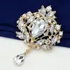Broche grande de gota de agua de cristal de lujo broche de pedrería fábrica mayorista accesorios para vestidos de novia B699
