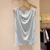 VeranoNuevo Estilo Coreano Holgado Diseño de Cuello Drapeado con Cinturón para Ceñir la Cintura Adelgazante Versátil Top sin Mangas para Mujer