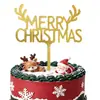 Topo de Bolo de Natal Acrílico Yuehao Feliz Natal Decoração de Rena e Sino para Festa de Natal
