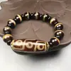 Pulseira de osso de iaque com contas de ágata antiga de nove olhos em polpa revestida de óleo de alta qualidade, pulseira de anel único estilo Xizang para homens e mulheres
