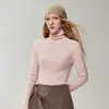 Nuevo otoño 2026 100% cachemir puro suéter base de punto ajustado para mujer con cuello alto