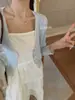 Cárdigan de Punto de Seda Helada Blanco que Realza, Protector Solar, Cuello en V para Mujer, Estilo Delgado de Verano, Adecuado para Combinar con Vestidos Lenceros, Prendas de Abrigo o como Top sin Mangas, Negro