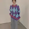 Suéter Argyle Bloque de Color de Comercio Exterior para Mujer, Jersey, Nuevo Estilo Otoño e Invierno 2025, Estilo Holgado y Relajado, Cárdigan de Punto de Comercio Exterior, Moderno