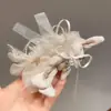 Menina de Ballet Fofa Desenho Animado Coelho Listrado Laço de Renda Presilha Banana Dupla Face para Mulheres Estilo Nicho Presilha de Cabelo Horizontal