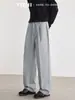 También, Pantalones Largos Casuales Rectos Holgados de Color Sólido con Caída, Pliegues Dobles Anchos para Hombre Otoño 2026 con Acentos Metálicos