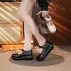 Zapatos de plataforma casual retro de cuero para mujer para primavera y verano, zapatos Mary Jane de punta redonda de corte bajo versátiles