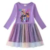 Vestido de Princesa de Malla con Lentejuelas Arcoíris para Niñas, Manga Corta de Verano, Manga Larga de Primavera y Otoño, Estilo Kpop Cazador de Demonios