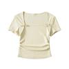 Design Bow Short-sleeved T-shirt Women's 2024 Summer New Pure Sweet and Spicy Square Collar Bag Slim-fit Plissado Top