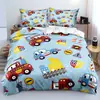 Ropa de cama infantil con dibujos animados de Amazon transfronteriza, coche de ingeniería, coche, impresión digital, juego de funda de edredón 264