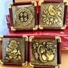 Adorno de mesa repujado de oro puro 999, decoración de lámina de oro de paz y alegría, decoración de escritorio para el hogar estilo chino nuevo, regalo de inauguración y ceremonia de apertura