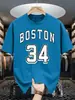 Boston 34 Estampa de Letras Artísticas Camiseta Vintage Masculina Casual Solta Moda Algodão Verão Unissex