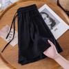 Pantalones casuales negros de pierna ancha para mujer 2025 Nuevo verano Delgado Talla grande Cintura alta Slim Suelto Recto para deportes