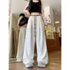 Pantalones de pierna ancha de seda helada con bloques de color versátiles para mujer, Verano 2026, Pantalones casuales rectos de tela fina con textura y caída
