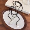 Collar Retro Francés de Diseño Nicho con Perla de Cristal Negro de Forma Especial Estilo Ins Múltiples Métodos de Uso Cadena Larga para Clavícula