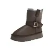 Botas de Nieve Otoño/Invierno 2026 Noreste Botas para Mujer Superficie de Cuero Botas de Algodón Retro Felpa Gruesa Suela Gruesa Calidez Hebilla de Cuero