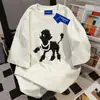 Camiseta de Verano 100% Algodón Estilo Graffiti Dibujos Animados Holgada Adelgazante Perezosa Cuello Redondo Manga Corta Tops para Parejas para Hombres y Mujeres Tendencia