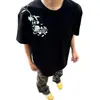 Camisetas Bordadas Florais de Manga Curta da Marca High Street Americana para Homens e Mulheres, Tendência de Verão Marca Retro Soltas e Versáteis Camisetas de Casal