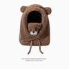 Otoño e Invierno Felpa Lindo Gorro de Máscara de Oso Tejido Mujer Dibujos Animados Versátil Cálido Cortavientos Bufanda Sombrerería para Adultos