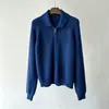 Suéter com Gola Polo e Zíper Estilo Coreano Árvore de Tungue Beishan Feminino Outono Tricô Canelado Espesso Cardigan Peça de Roupa Externa P2683