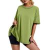 Roupas Femininas de Verão Transfronteiriças Europeias e Americanas 2024 Marca Independente Cor Sólida Algodão Gola Redonda Fenda Lateral Camiseta Solta Estilo Japonês e Coreano