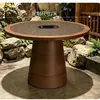 Mesa Booth para Churrasco de Madeira Maciça Beijada pelo Fogo com Vento Selvagem Montanha, Mesa e Cadeiras para Churrasco sem Fumaça a Carvão, Mesa de Jantar para Restaurante de Hot Pot