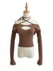 2023 principios de otoño nuevo color puro hebilla colgante suéter de chica caliente para mujer sexy halter con cordones fuera del hombro ajustado corto